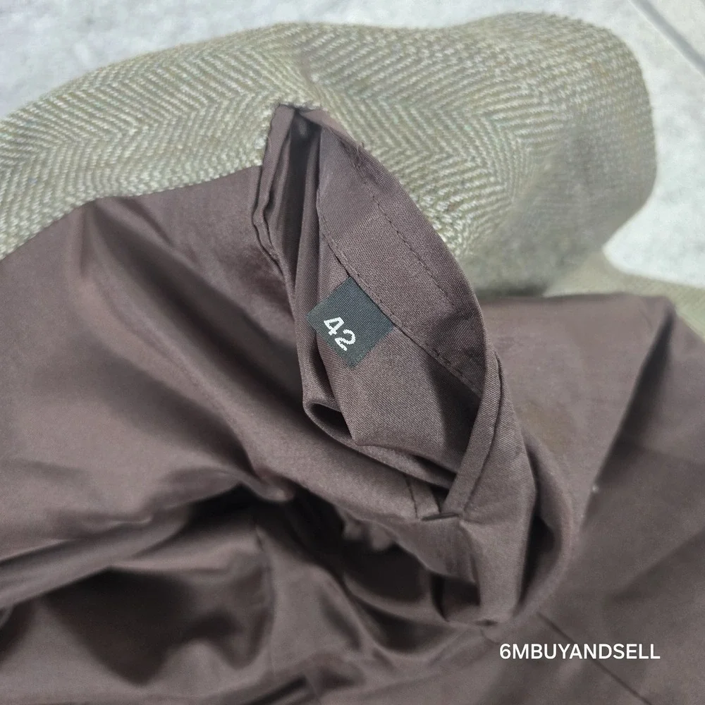 Haggar Mens‎ 42R Wool Herringbone Blazer Sport Coat Olive Brown Vintage